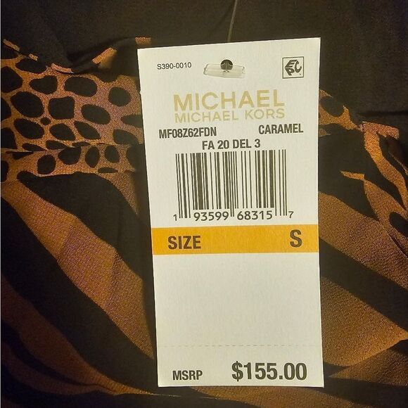 MICHAEL KORS NWT Ruffle Flounce Animal Print Caramel‎ Tie Neck Dress - Small - Picture 11 of 13